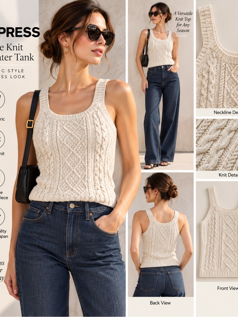 Express Cable Knit Sweater Tank Top Cream XS Made in Japan